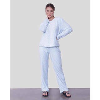 Pijama Feminino Manga Longa Soft Azul Claro
