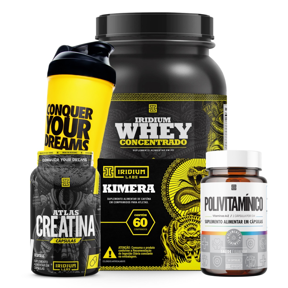 Whey Protein Concentrado + Creatina Atlas Cáps + Kimera Thermo + Polivitamínico 100% IDR + Acessório