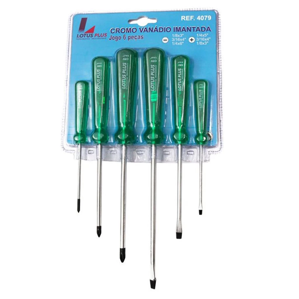 Jogo Chave Fenda Phillips Com 6 Peças em Aço Liga Cromo Vanádio em PVC Rígido Plus Lotus