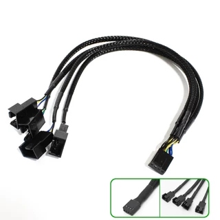 Cabo Splitter Multi Fan PWM 4 Pinos Hub Saida 4 Cooler Preto Sleeved 30cm