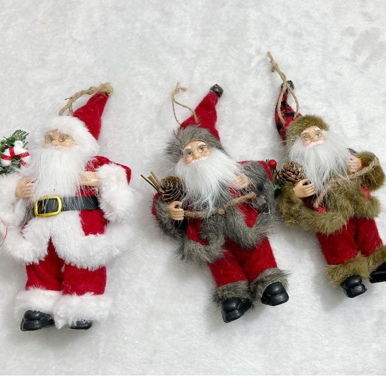 ENFEITE TRIO DE PAPAI NOEL Sentado Bonecos De Natal PINHAS 29CM X 6CM X 16.5CM