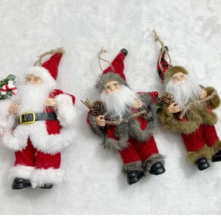 ENFEITE TRIO DE PAPAI NOEL Sentado Bonecos De Natal PINHAS 29CM X 6CM X 16.5CM