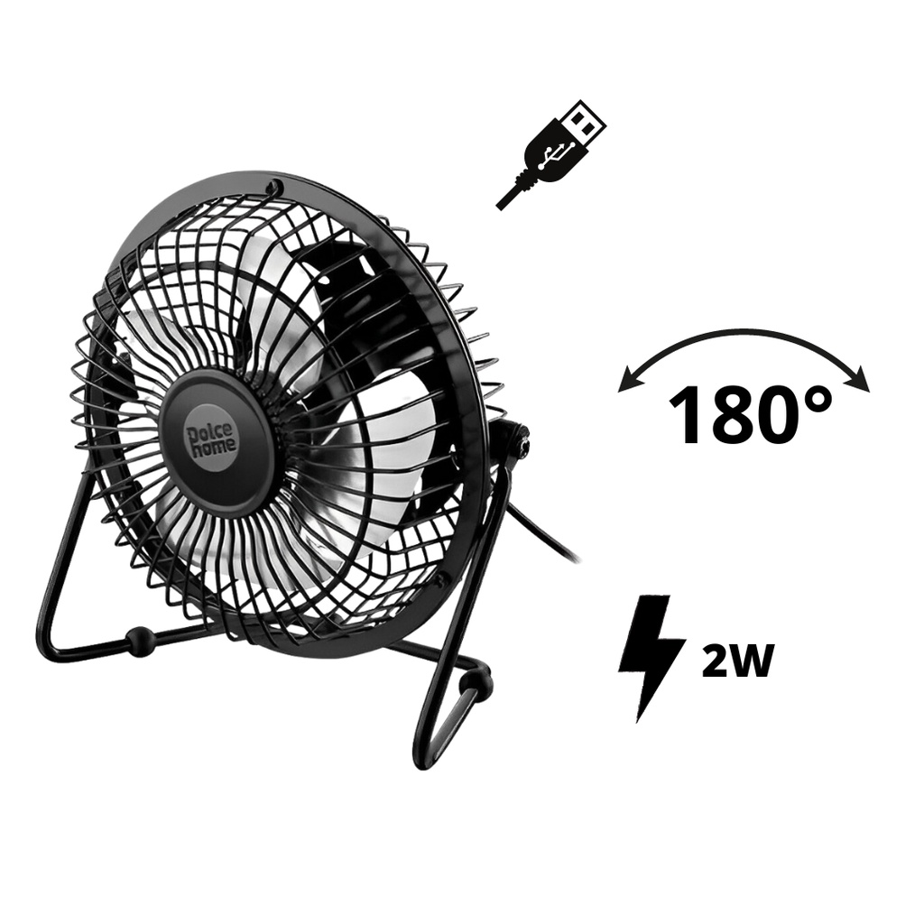 Mini ventilador mesa usb silencioso 4 pás 180 graus de ajuste