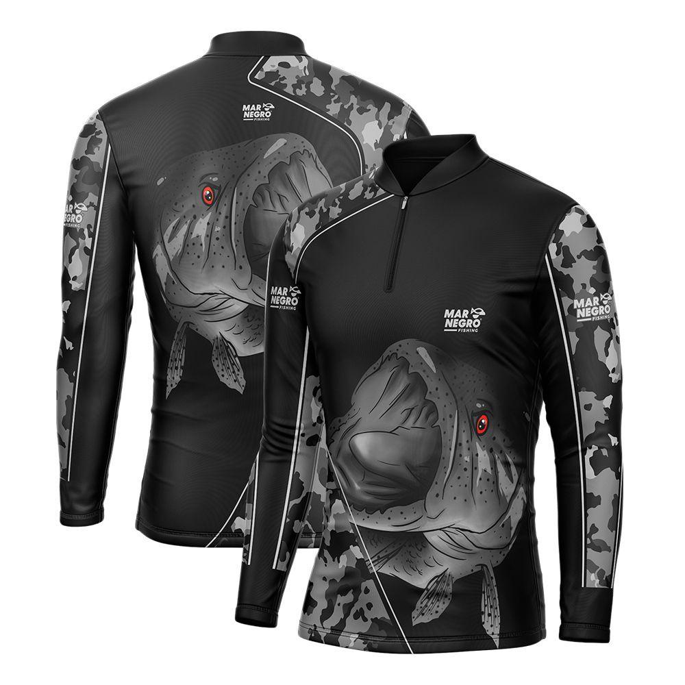 Camisa de Pesca Proteção Solar UV Combate Traíra - Mar Negro