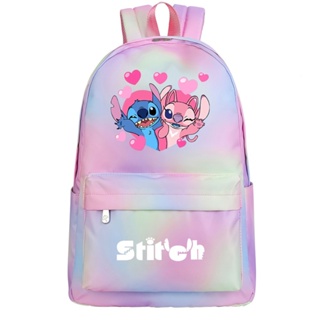 New Kawaii Disney Stitch Meninas Crianças Rainbow School Book Bags Mulheres Bagpack Adolescentes Mochila Escolar Canvas Viagem Laptop Backpack