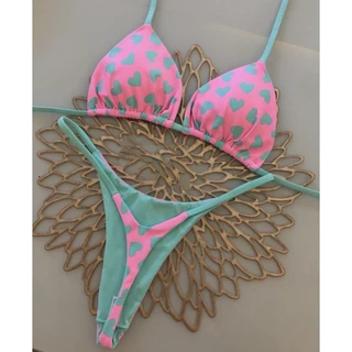 2024 Novo Estilo de Biquíni Feminino Fato de banho com coração de biquíni Print Halter Split