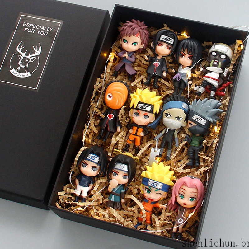 12pcs/Conjunto Anime Naruto Shippuden Hinata Sasuke Itachi Kakashi Gaara Jiraiya Sakura Q Versão Figuras De PVC Brinquedos Para Crianças 028