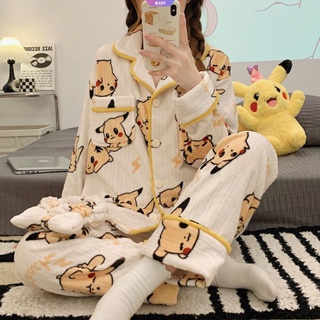 Roupa de dormir feminina Kawaii Flanela conjunto de pijama feminino inverno  veludo manga longa roupas quentes para casa Anime pijama para jovem