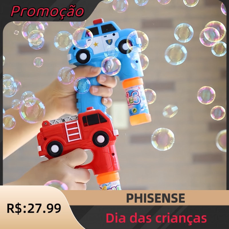 Brinquedo Arminha pistola lança bolhas maquina de sabão bombeiro som WJ-106