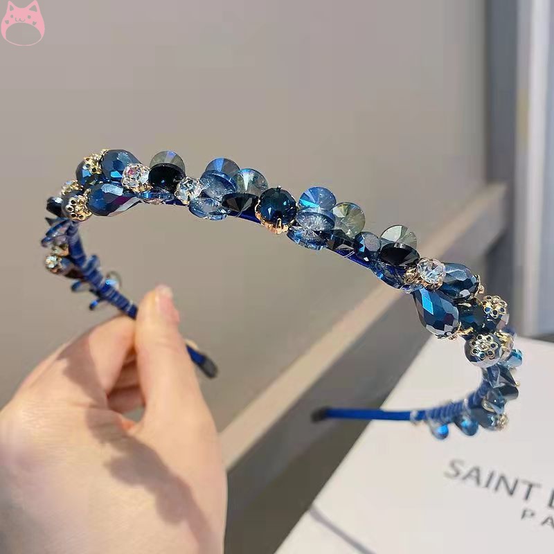 Acessórios Para Cabelos Hematita Tiara Gótica Casamento Coroa Azul Cristal Fita De Cabeça Gemstone Festival De Cabelo Feito À Mão HGF