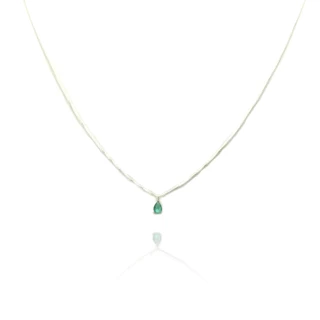 Colar 45 cm Gota Verde Prata Legitima 925
