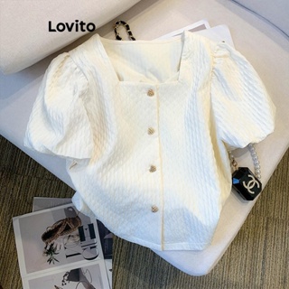 Lovito Blusa Casual De Botão Liso Para Mulheres LNL42063