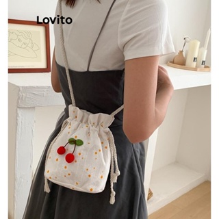 Lovito Linda Bolsa De Ombro Pequena Com Cordão Para Mulheres Flores Frutas E Vegetais Jacquard Cereja Margarida LFA11769