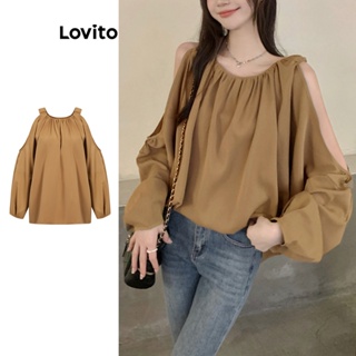 Lovito Blusa Casual Lisa De Ombro Frio Para Mulheres L73AD007
