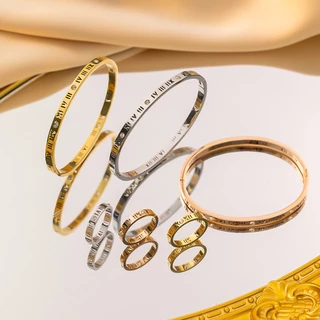 Inspiring Moment Titanium Steel Bracelet Fashion Roman Digital Bracelet Set with Zircon Light Luxury Exquisite Set