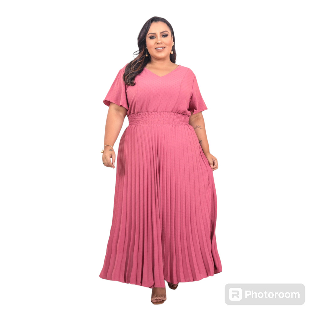 VESTIDO PLUS SIZE PLISSADO GRANDE MODA EVANGÉLICA G3 JULIANA