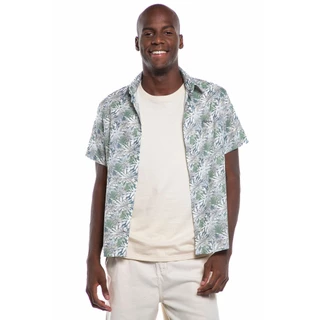 Camisa Masculina Algodão Floral Manga Curta Polo Wear Azul Claro