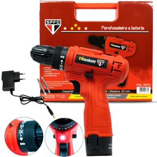 Furadeira Parafusadeira 3/8" a bateria 12V com maleta e 2 bits 06210 São Paulo FC Titanium