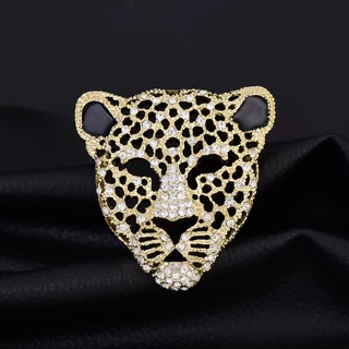 Broche De Pantera De Rhinestone Completa Cabeça Retro Oca De Fato Masculino Espartilho De Animal Feminino Suéter