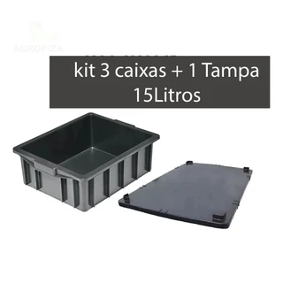 Kit 3 Caixa 15 Litros + 1 Tampa Ideal Para Fazer Composteira