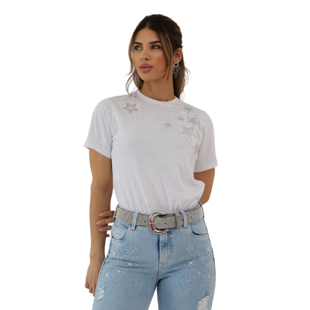 【GRN/WHT】CITY COUNTRY CITY EMB LOGO MULTIBORDER T Camiseta T Shirt Manga Curta Country City Com Bordado E Brilho De
