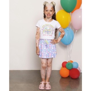 ​Short Saia Infantil Estampada Floral Lilás