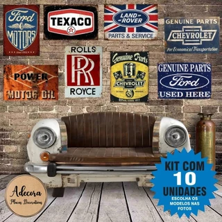 Kit 10 Placas Decorativas carros 20x28cm - Gagarem - Oficina - Retro - Vintage - Marcas