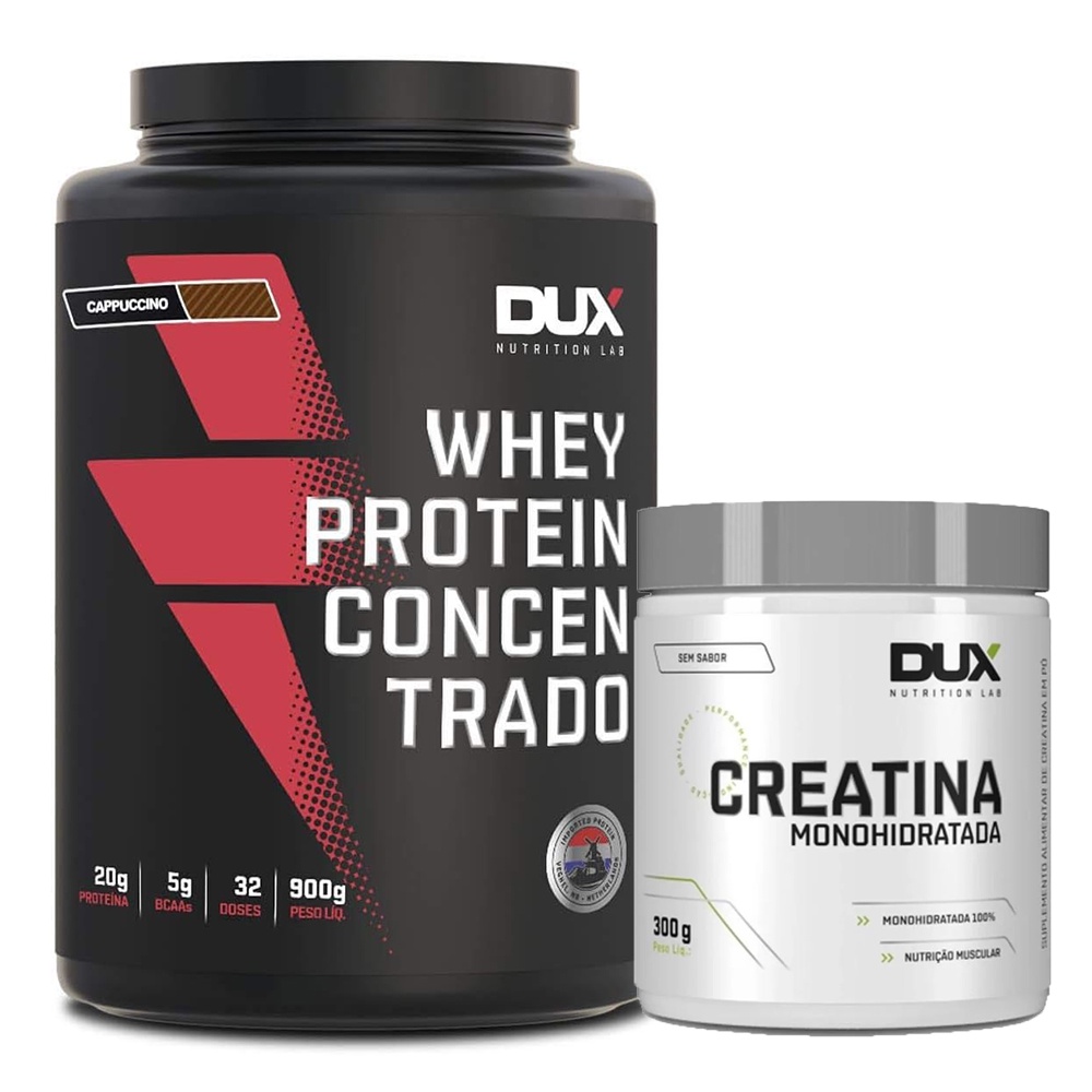 Kit Whey Protein Concentrado Dux 900g Pote Cappuccino + Creatina MonoHidratada Pote 300g Dux