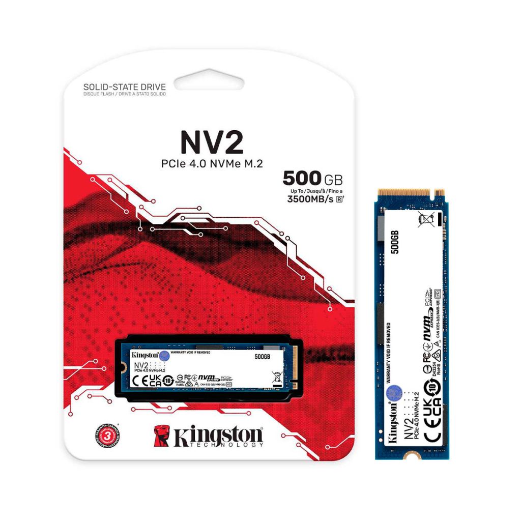 SSD 500GB Kingston NV2, M.2 2280, NVMe PCIe 4.0 x4, Leitura 3500MB/s, Gravação 2100MB/s - SNV2S/500G