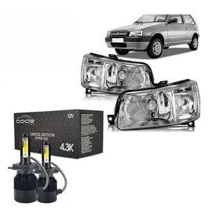 PAR FAROL FIAT UNO 2004 A 2013 MASCARA CROMADA E SUPER LED