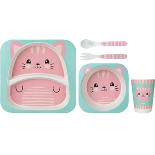 Kit Refeição Infantil Bambu - Gatinho Rosa - 13209 - Buba