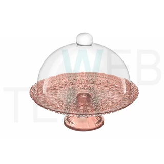 Boleira de Vidro com Pé e Tampa Pluma Vermelha Vitazza para Bolo, Doces, Sobremesas, Decoração, Organização e Mesa Posta, com Toque de Elegância, Praticidade Sustentável e Ocasiões Especiais