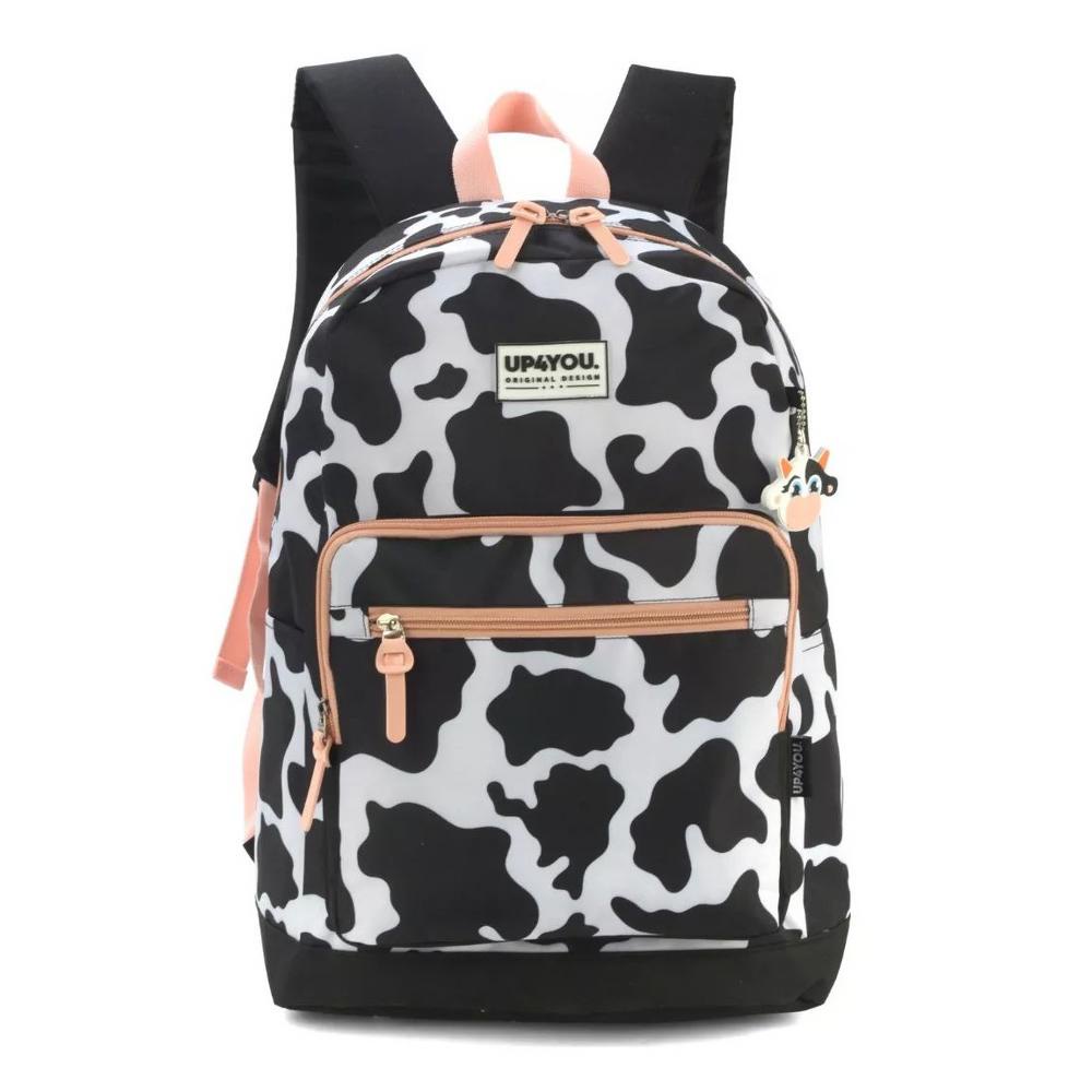 Mochila De Costas UP4YOU Vaquinha Malhada Preta