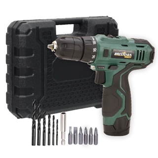 Furadeira Parafusadeira Sem Fio De 10mm Britânia Bpf03m 12v + Acessórios Com Maleta De Transporte 110v/220v