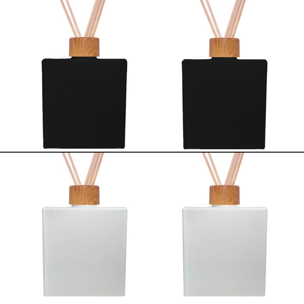 Kit 02 Frascos Vidro Difusor Cubo Preto Fosco|Branco Brilho Luxo + Varetas 250ml