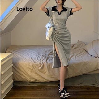 Lovito Vestido Casual Liso Colorblock Para Mulheres LNA40099