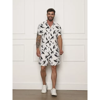 Camisa conjunto VISCO LINHO Masculina Estampa Floral Havaiana Praia Verão Manga Curta