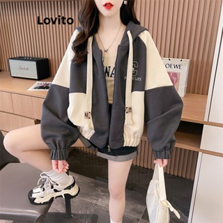 Lovito Casaco Casual Patchwork Colorblock Com Cordão Para Mulheres LNA41009