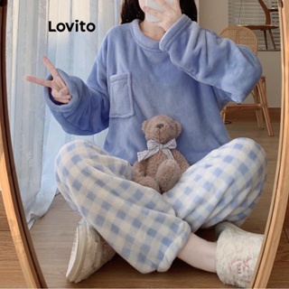 Lovito Conjunto De Pijama Casual De Algodão Com Bolso Para Mulheres LNA41035