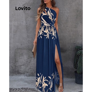 Lovito Vestido Boho Liso Com Flores Divididas Para Mulheres LNL42004