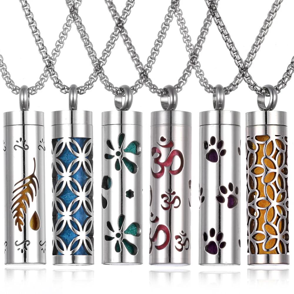 Colar Difusor De Aromaterapia Penas De Flor Vintage Pata De Pena De Aço Inoxidável Locket Perfume Óleo Essencial Pingente