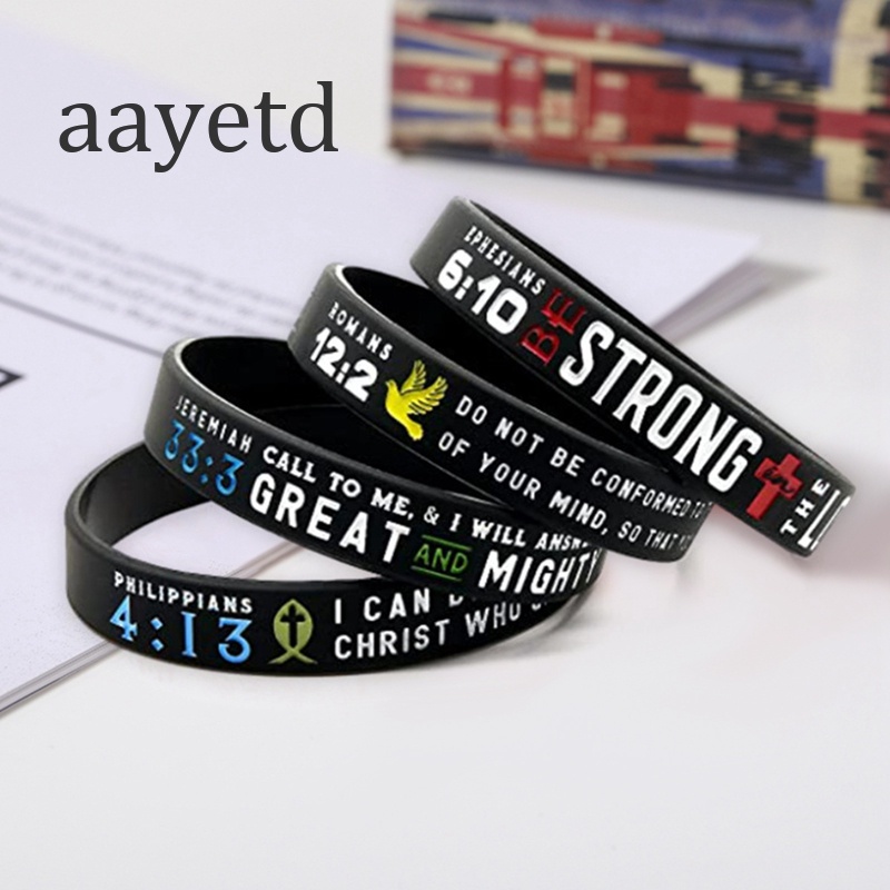 Aayetd Poder Da Fé Pulseiras Do Versículo Bíblico De Silicone Preto Para Homens Mulheres Jóias Religiosas Cristãs Presentes