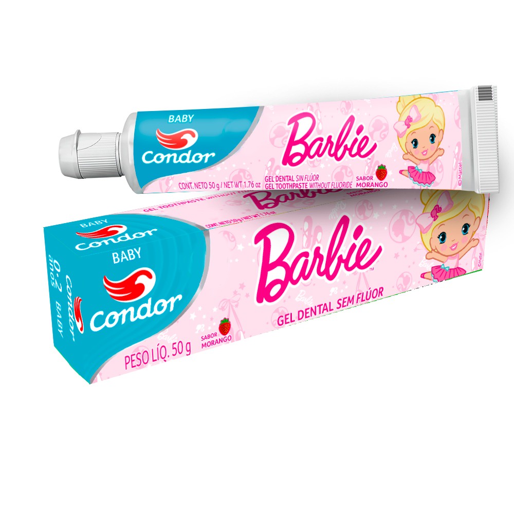 Pasta de Dente Barbie Condor Baby Sem Fluor Sabor Morango 50g | Shopee ...