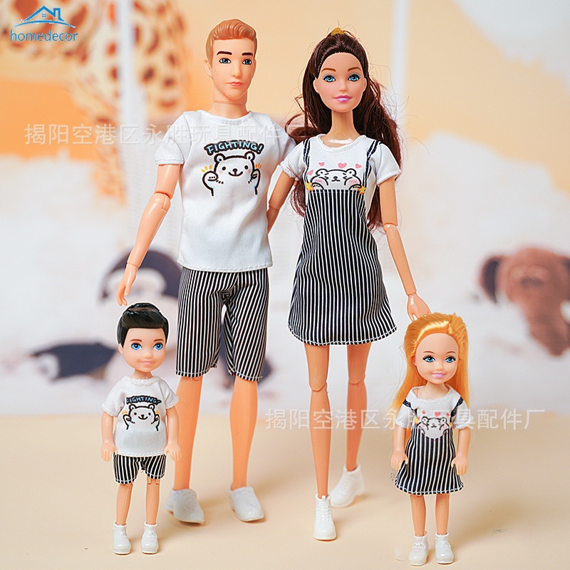 HOMEDECOR 4 Pcs Fam lia Doll Mam e Beb Papai Kids Para Barbie Dolls Set