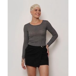 Blusa Feminina Manga Longa Lurex Cinza
