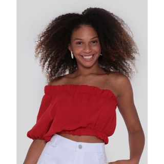 Blusa Feminina Viscose Cropped Ombro Só Vermelha
