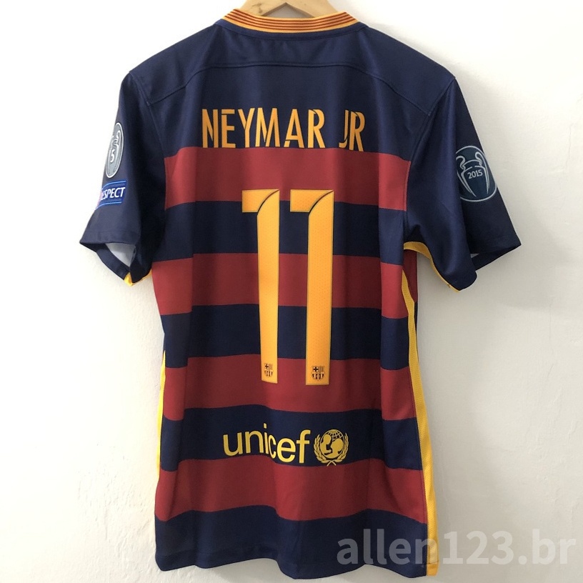 15-16 Barcelona #10 MESSI 11 NEYMAR JR Início Tailândia Fãs Versão Tempo Retro T-Shirt