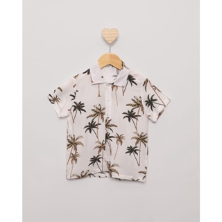 Camisa Bebê Manga Curta Viscose Estampa Folhagem Off White