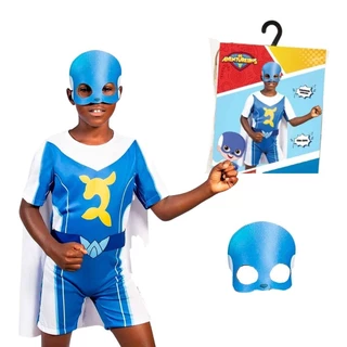 Fantasia Super Foca Infantil Azul Aventureiros Luccas Neto Com Máscara e Capa
