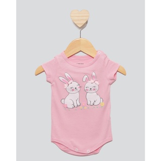 Body Bebê Manga Curta Estampa Coelho Rosa